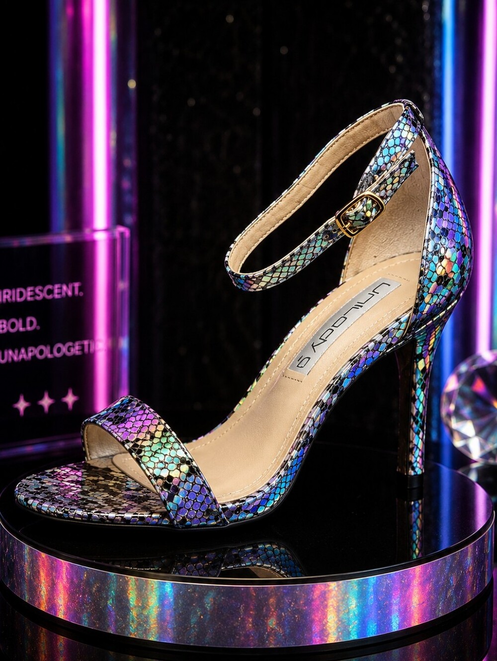 Unilady Holographic Snakeskin High Heel Sandals – Size 10 – New in Box